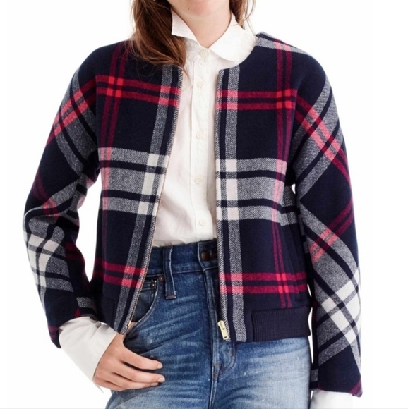 J. Crew Jackets & Blazers - J. Crew Blue Plaid Wool Bomber Jacket Size Medium
